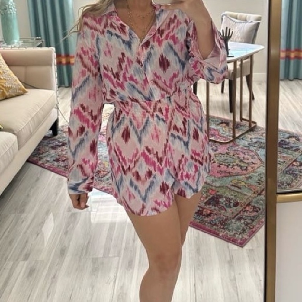 Splendid Collection Boho Chic Ikat Romper Women Amalia Long Sleeve Aztec Size M